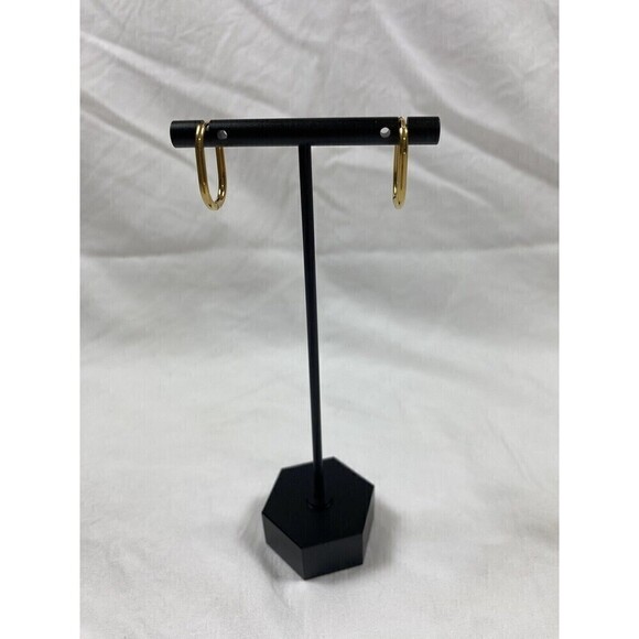 Gold Tone Oval Oblong Hoop Earrings - Picture 8 of 12